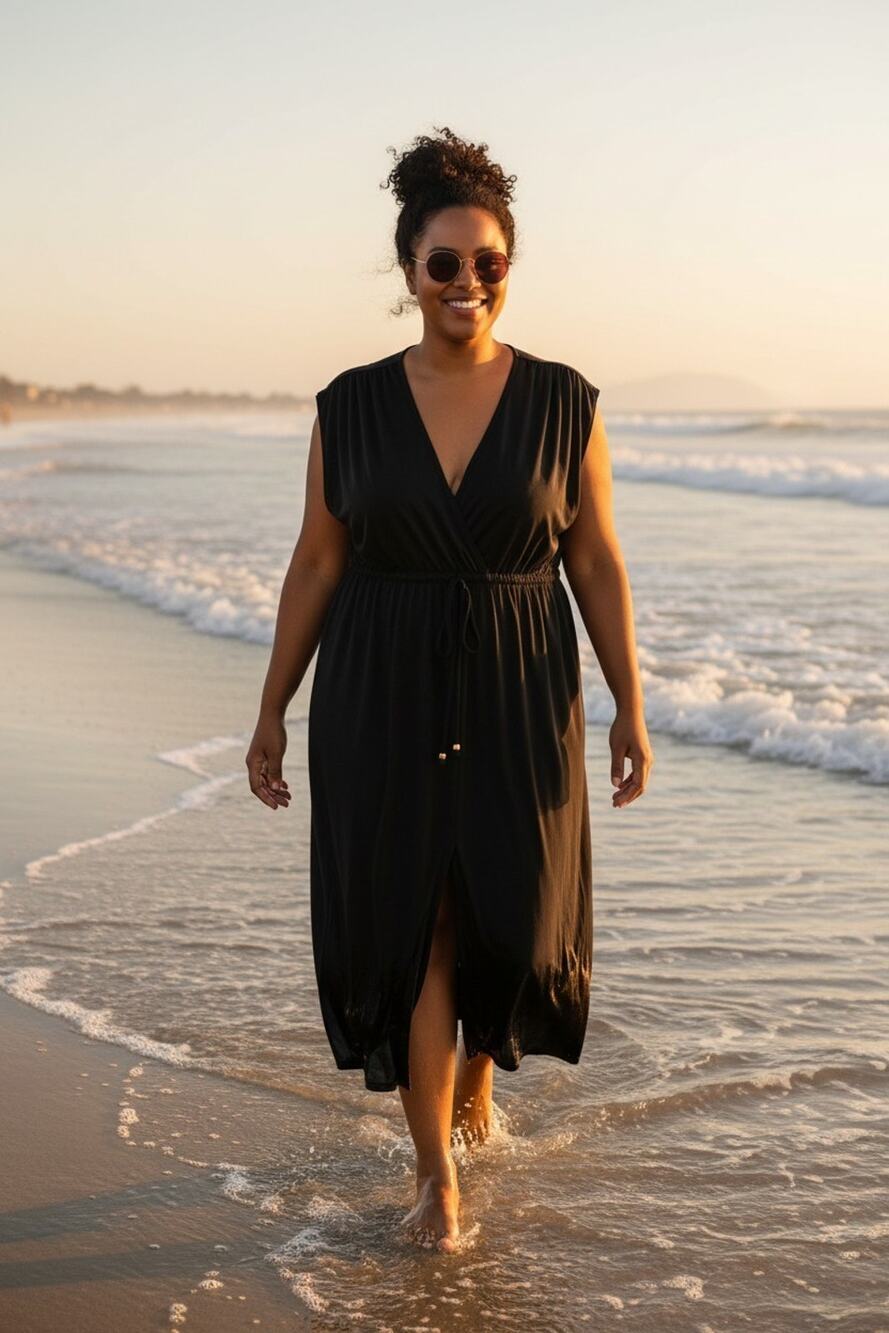 Raviya Women's Plus Size Front Slit Cover-Up Maxi Dress Black Size 1X